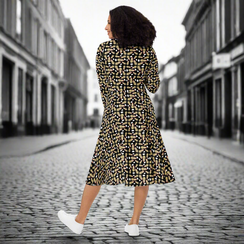 All-over print long sleeve midi dress