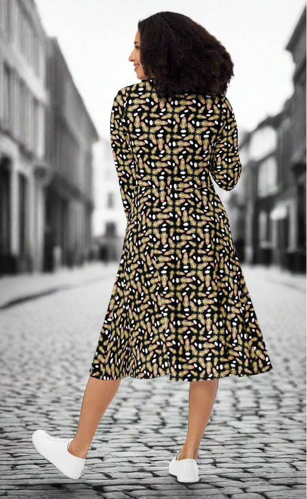 All-over print long sleeve midi dress